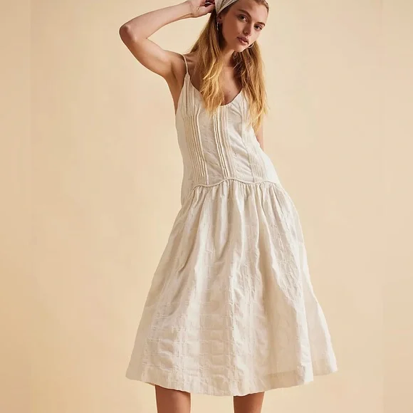 Free People NEW Ivory Tie Back Cotton Ezra Midi Dress NWT Size 6 - Picture 14 of 14